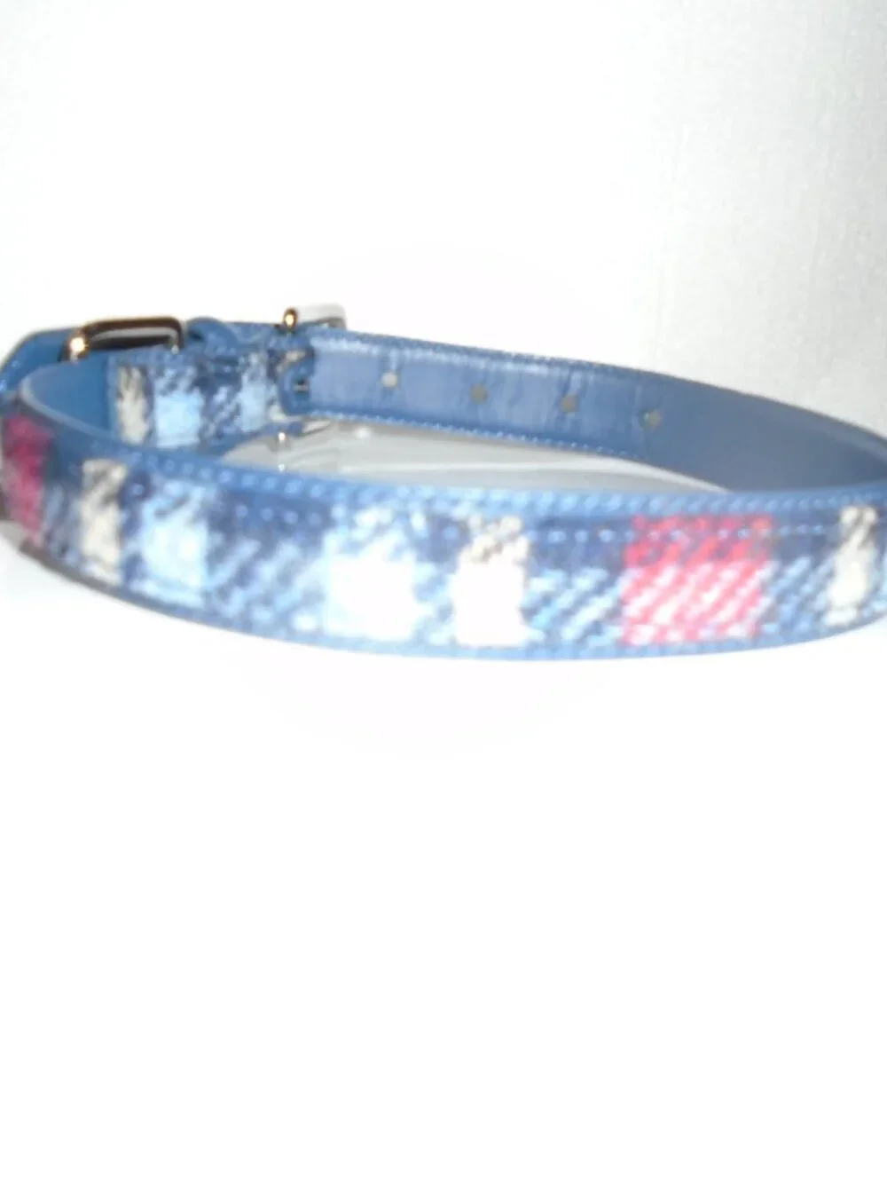 NEW VINTAGE Y2K BLUE LEATHER PLAID WOOL COACH DOG PET COLLAR 8892 SIZE MEDIUM